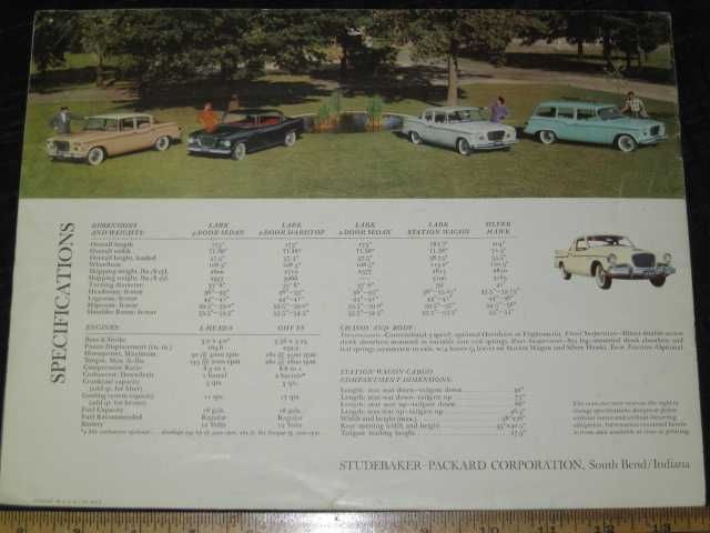 1959 Studebaker Lark and Silver Hawk Sales Brochure  