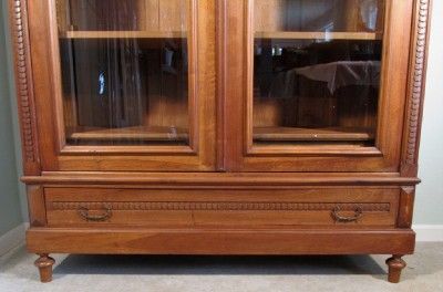 Antique French Renaissance Revival Bookcase Display Cabinet Walnut 