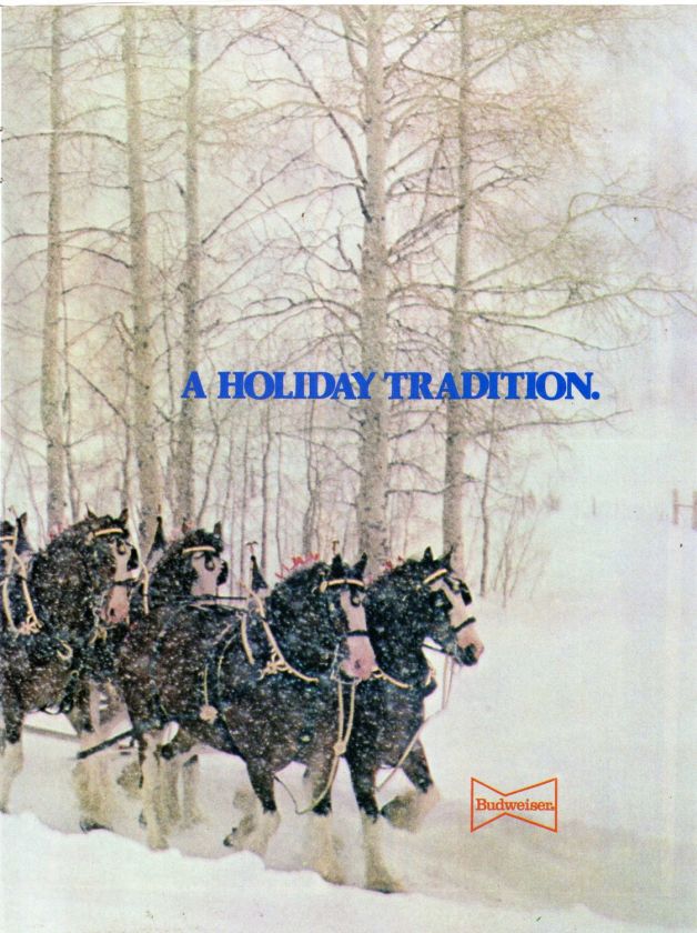 1980 BUDWEISER SNOW HORSES HOLIDAY CHRISTMAS 2pg AD  