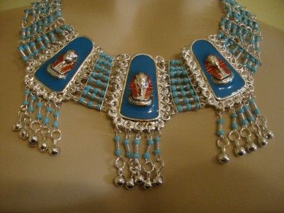 Ancient Egyptian King Tut Enameled Set Necklace & Earrings Vintage 