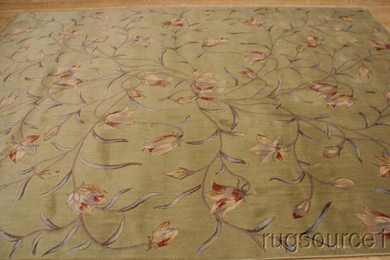   LIGHT GREEN FLORAL 8X11 CHINESE ORIENTAL AREA RUG WOOL CARPET  