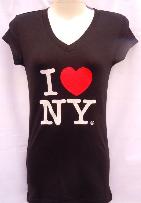 Black V Neck Cap Sleeve I Love NY Babydoll Womens T  Shirt  