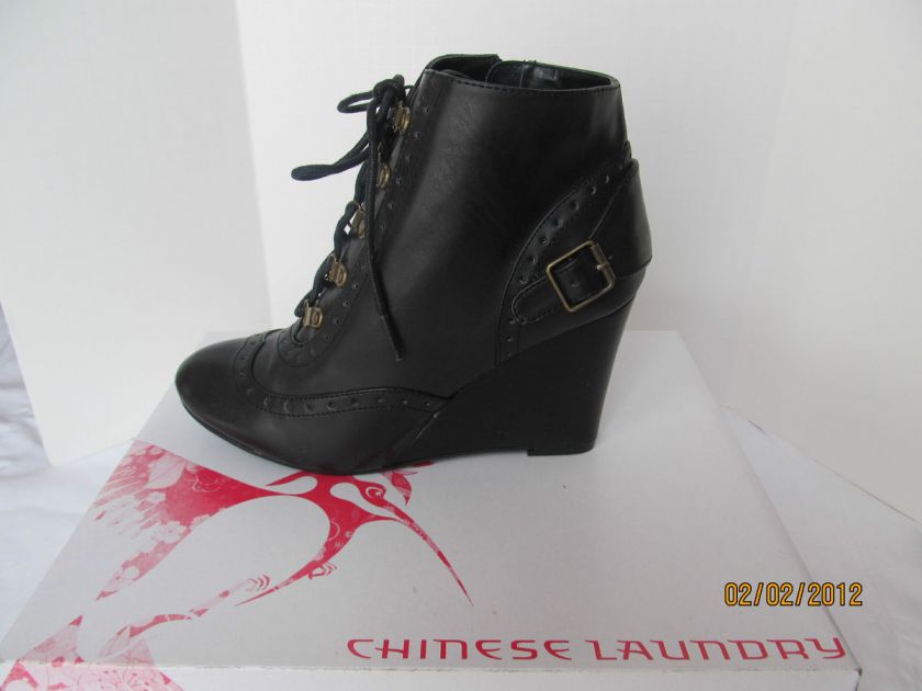 NIB CHINESE LAUNDRY AWAKEN Women Black wedgel boots booties sz 7.5 M $ 
