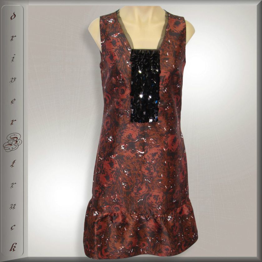 SIMPLY VERA WANG New RED ROSE Print DRESS w/Black Sequins SMALL 