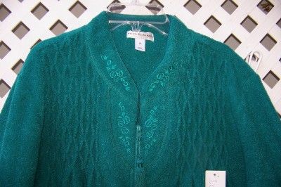   XL GREEN BRUSHED TERRY, EMB, SMOCK, TASSEL ZIP FRONT ROBE XL NWT $60