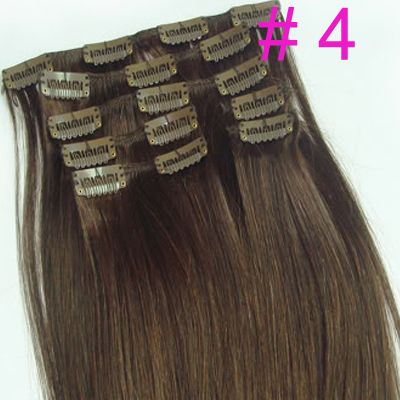 hot bid 16clip human hair extensions #4 medium brown  