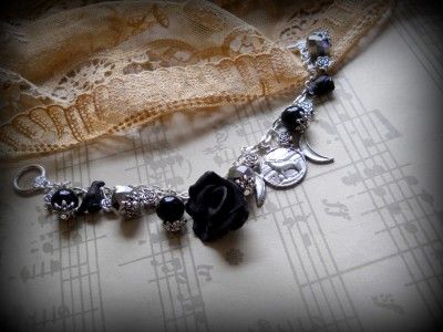 The Raven The Rose and The Moon Charm bracelet, wiccan  