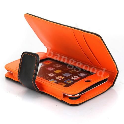 Orange Dot Flip PU Leather Card Holder Wallet Case Cover For iPod 