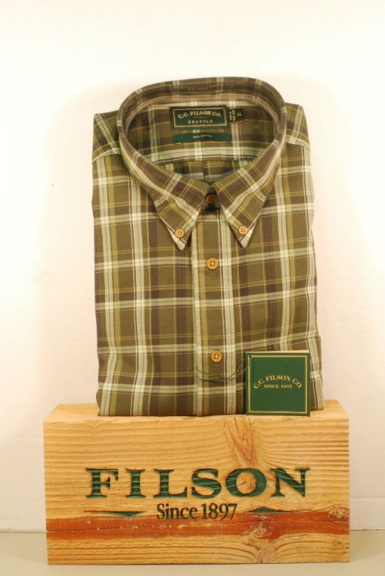 Filson Oak Harbour Plaid Cameron Button Down Shirt L XL Green Multi 