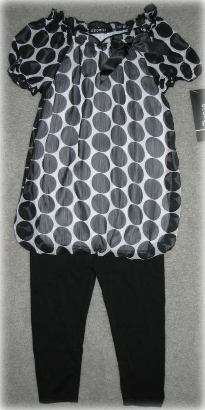 New 2pc Legging Shirt Set Outfit White Dot Heart Pink Blue 6 6x 7 8 10 