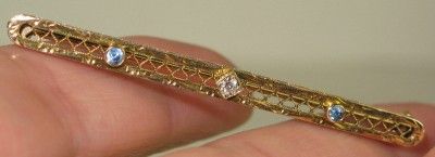   14k Rose Gold G VS Diamond & Sapphire Pin Brooch 3.1g 2.2 Long  