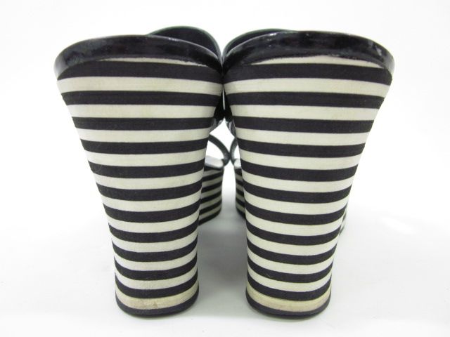 You are bidding on KORS MICHAEL KORS Black White Stripe Wedges Sandals 