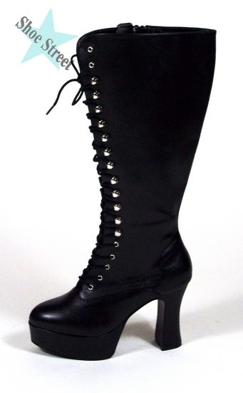 WIDE CALF LACE UP PLATFORM BOOTS GOTH GOGO PLUS SIZE  