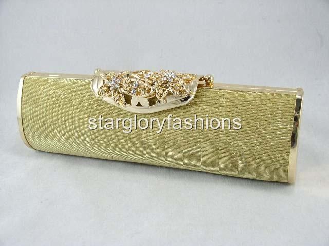 Exquisite Shiny Fabric Crystal Flower Pin Framed Clutch  