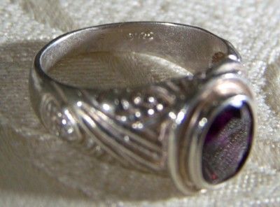 ANTIQUE STERLING SILVER HUGE OVAL AFRICAN AMETHYST FANCY RING  