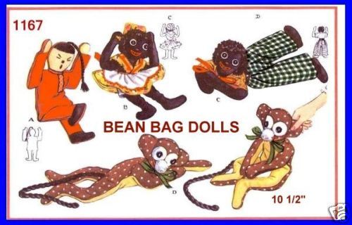 1167 Black Boy & Girl Monkey Bean Bag DOLL PATTERN old  