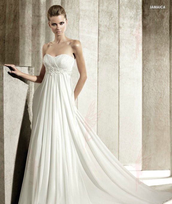 Customized White/Ivory Strapless Chiffon fold Beaded Wedding Dresses 