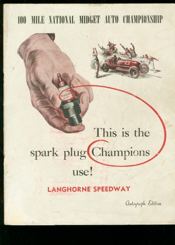 LANGHORN SPEEDWAY 100 MILE AAA MIDGET RACE PROGRAM 1940  