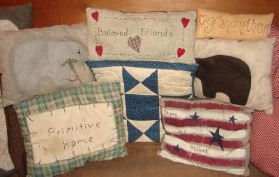 Vintage Lot Of 11 Primitive Pillows Bear Flag Decor  