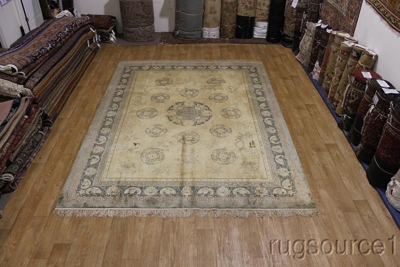   SILK GOLD WASHED COLOR 9X12 ART DECO CHINESE ORIENTAL AREA RUG CARPET