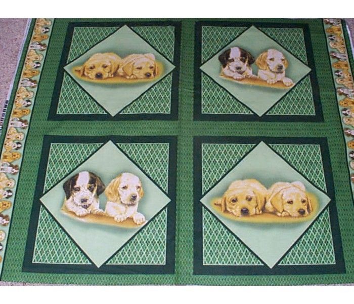 Puppy Love Dog Green Pillow Panels Fabric  