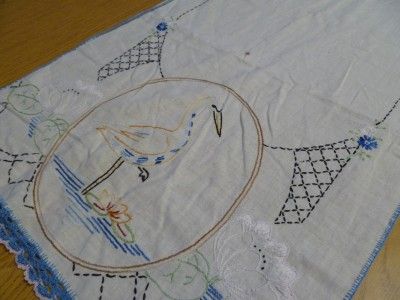 Vintage Embroidered bird flower Linen Table Runner R65  